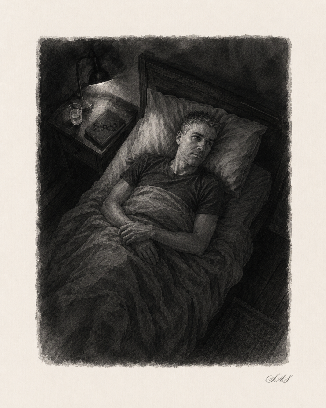 Monochrome editorial illustration for Afraid of the Dark