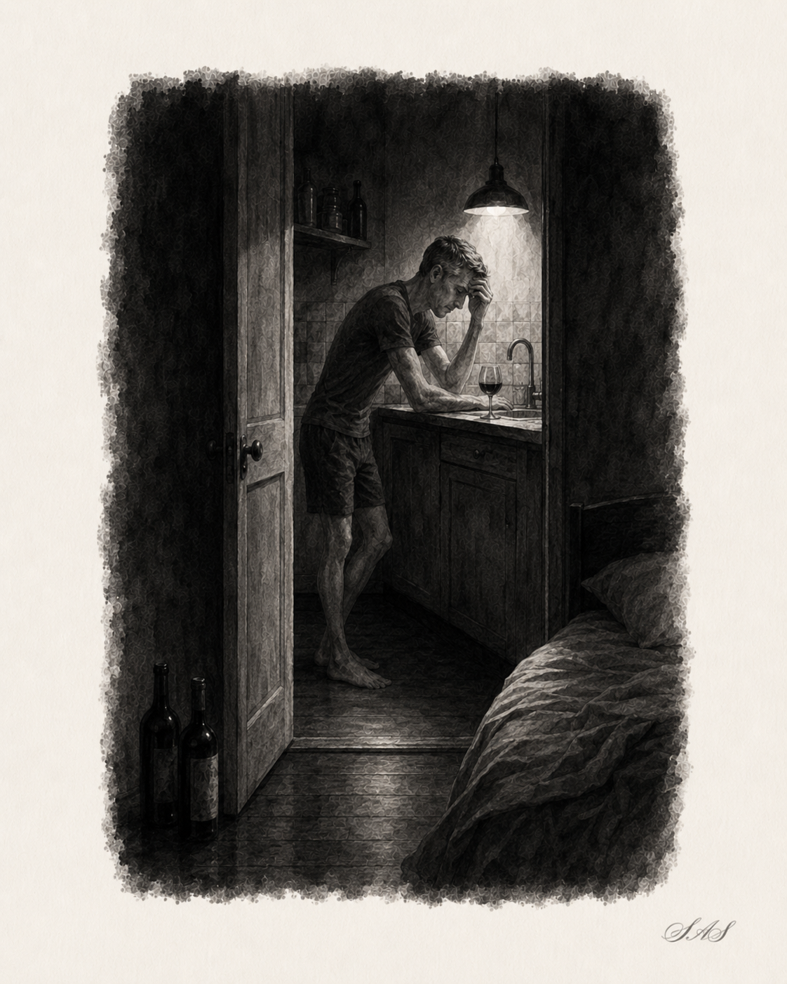 Monochrome editorial illustration for Nadir