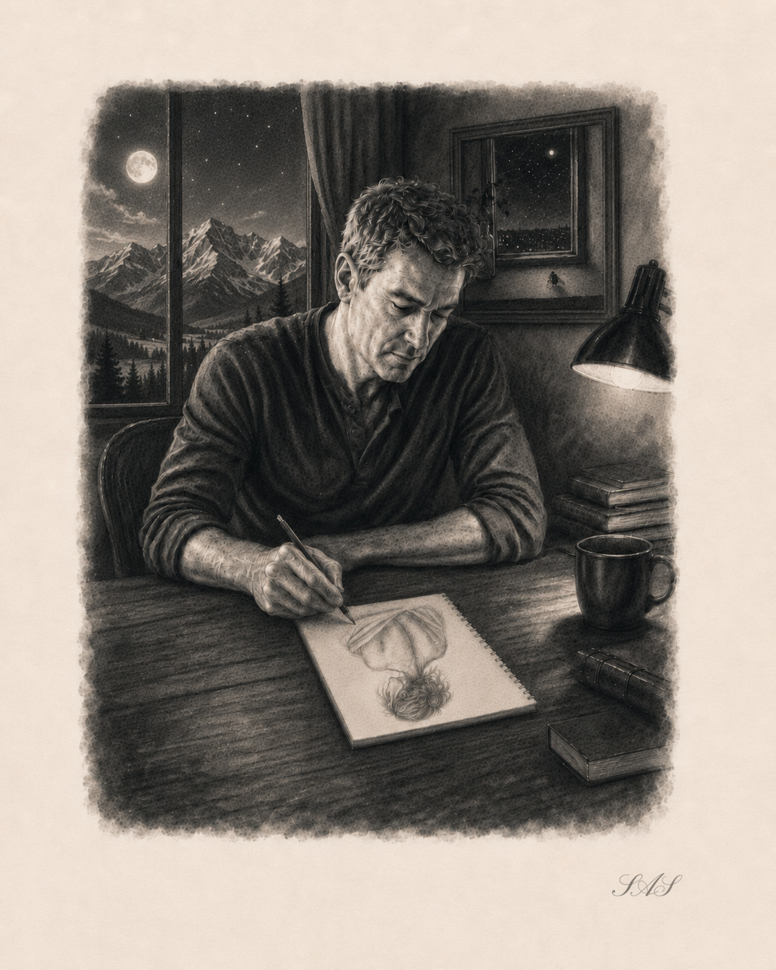 Monochrome editorial illustration for Still Looking for You