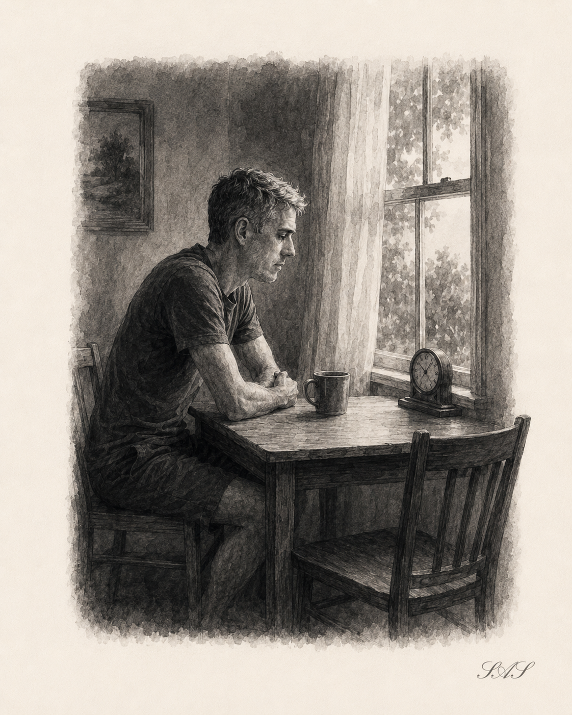 Monochrome editorial illustration for What My Brother Took With Him